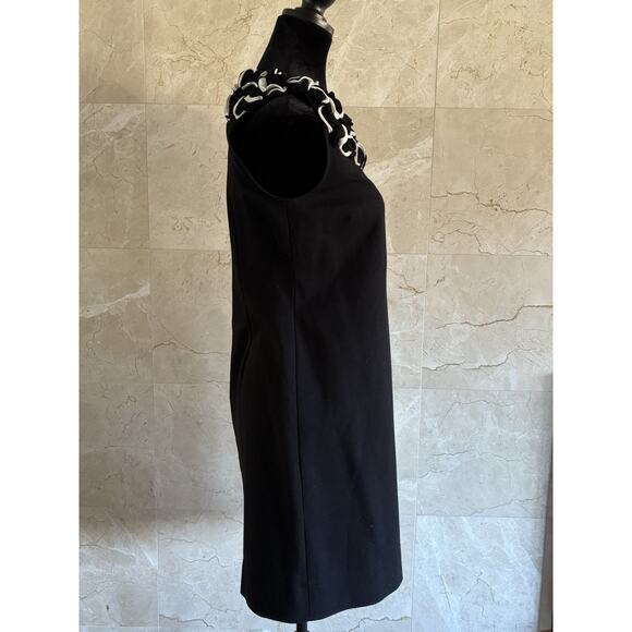 VTG Cache Cocktail Dress - 6 Black White Dramatic Ruffle Neckline Holiday Party - Picture 8 of 11